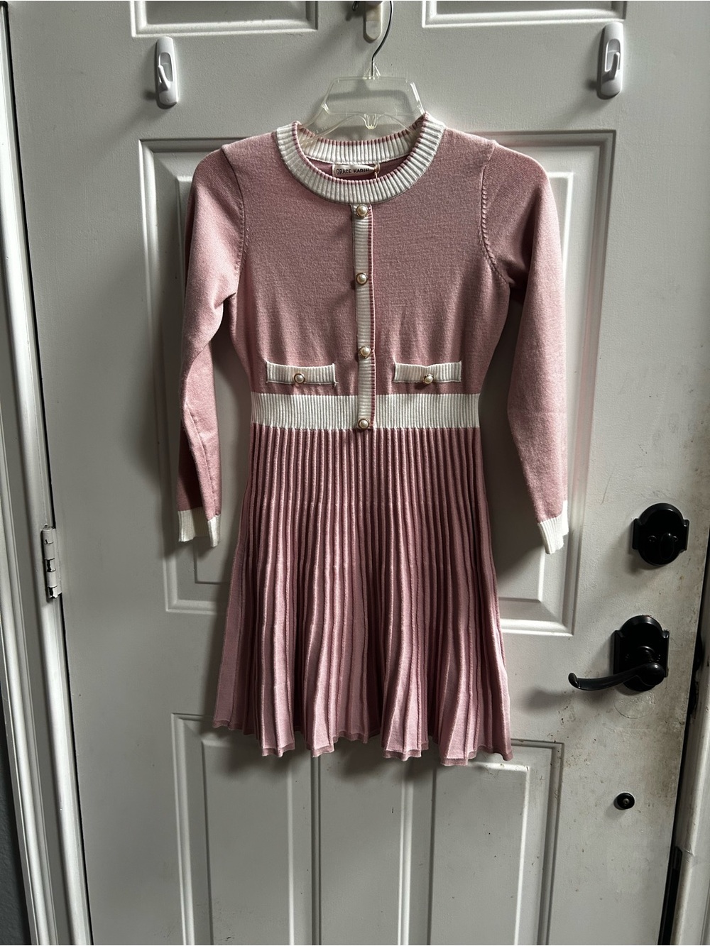 Grace Karin Pink and Cream Pleated Knit Dress for Girls Sz 10
